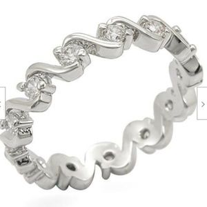 Silver Art Deco Eternity Ring Size 9 Band Cubic Zirconia Waves Nautical Plated